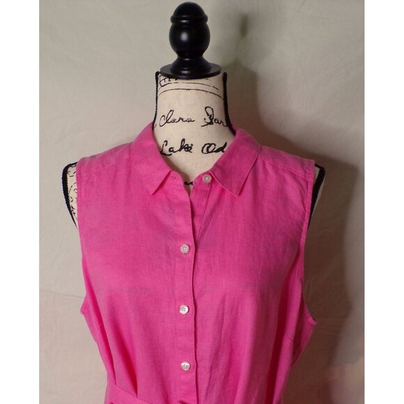 🆕TOMMY BAHAMA Two Palms Linen Shirt Dress Belted Pockets Pink Coral Large - Picture 5 of 10